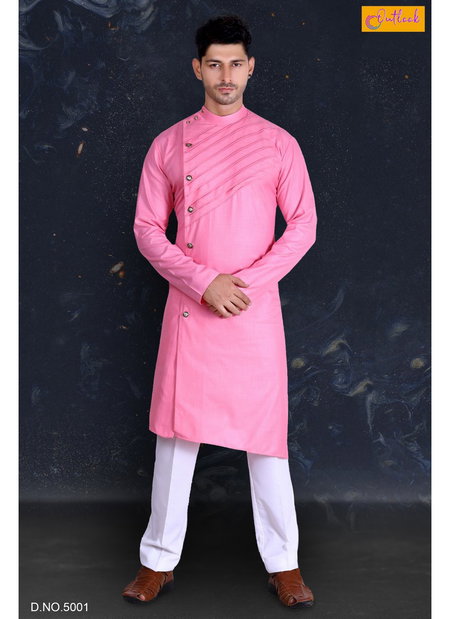 Pink Outluk Vol 5 Indian Wear Art Silk Long Kurta With Indian Polo Pajama 5001